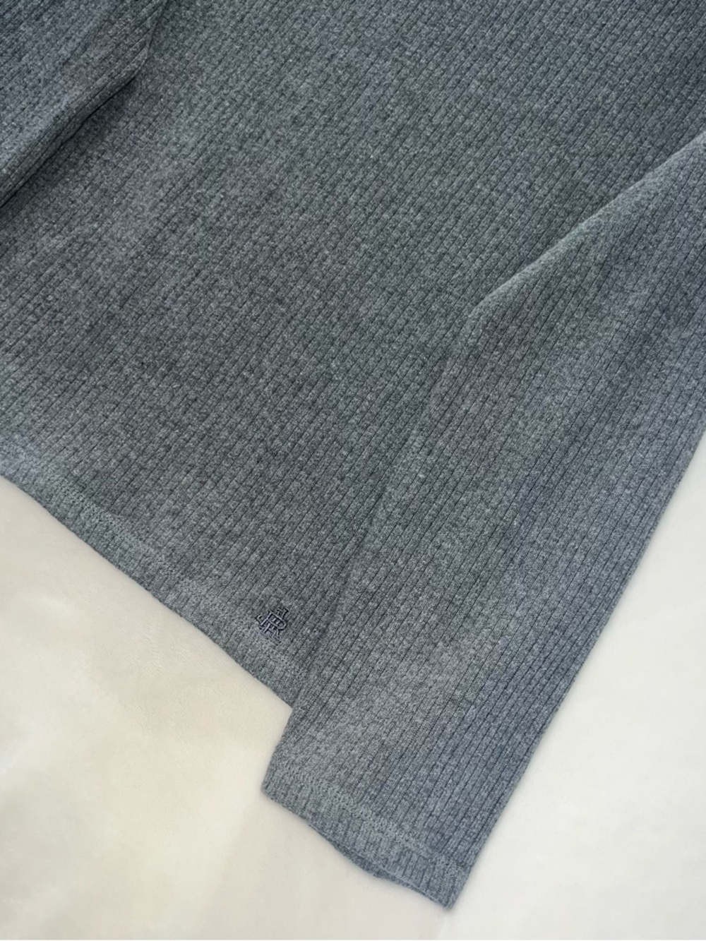 Lauren Ralph Lauren Ribbed Mock Neck Sweater Gray Cotton Logo Size L - Picture 3 of 9